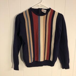 bleyle Vintage Merino Wool Navy Striped Front 1/4 Zipper Back Sweater Small